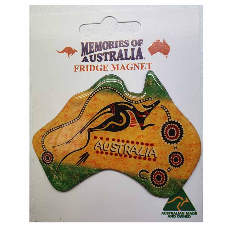 Australian Map Green/ Yellow Roo Australian Made Resin Magnets 3 FMMA 03 Resin Magnet Map Green and Yellow