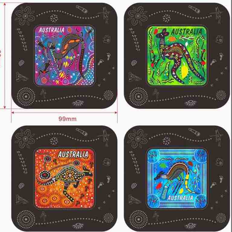 Coaster 4pc Square Black Aboriginal 3 MOA CT4 AB1 Coaster Set 4 Aboriginal