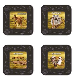 Coaster 4pc Square Black Animals