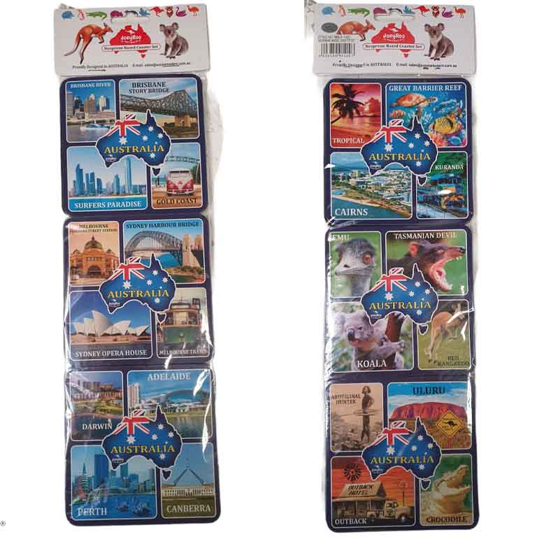 Neoprene Set 6 Coasters Australia Collage 3 MOA NBCS 1420 Coaster Set 6 Aust Scenery