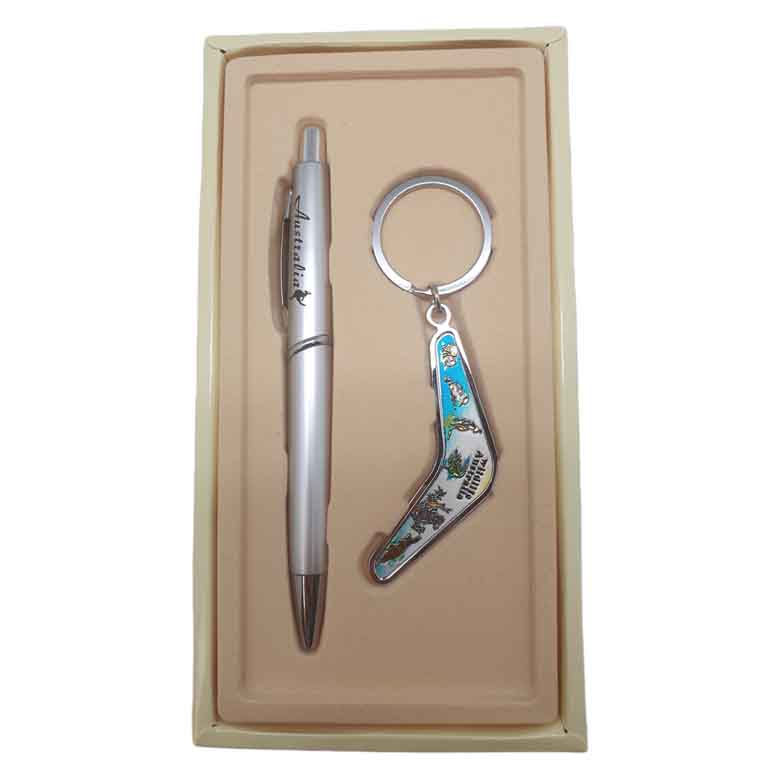 Boxed Pen and Keyring Set Boomerang/Animal Set 3 MOA PEN012 BOANI